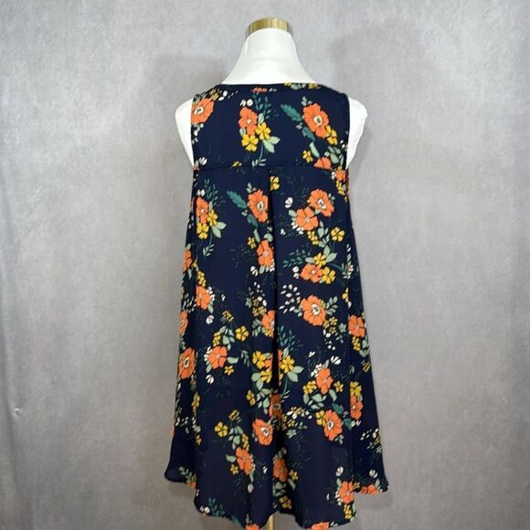 Jodifl Navy Blue Floral Short Sleeveless Tunic Dress Small keyhole Neck Boho - Picture 8 of 10